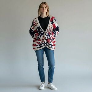 Women's Stars and Stripes Knit Cardigan VINTAGE 80s